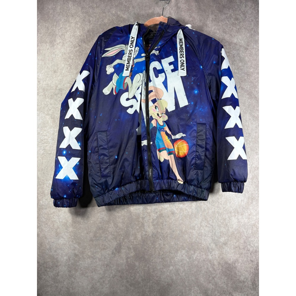 Members Only Jacket Men Small Blue Looney Tunes Space Jam Tune Squad Puffer Hood